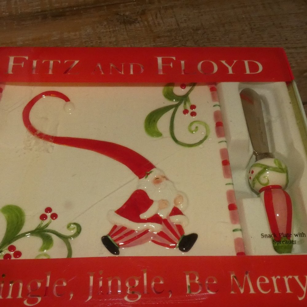 Vintage Fitz and Floyd Mingle, Jingle, Be Merry 6" Snack Plate & Spreader